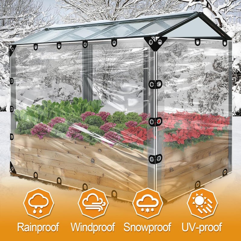 Beeplove 6x8ft Anti-Tear Clear Tarp Waterproof for Patio Winterizing - 2pcs Windproof Poly Tarpaulin, Heavy Duty Transparent Enclosure with Grommets for Covering Chicken Coops Greenhouse Garden Plants - Image 5